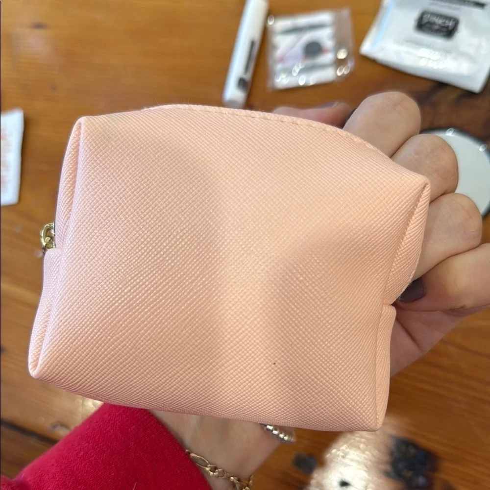 Light Pink Cosmetic Bag with Gold Bridesmaid Text and wedding day essentials - Picture 8 of 8